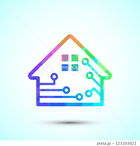 Smart house icon design illustration, Smart home technology and automation, low poly style 123203021