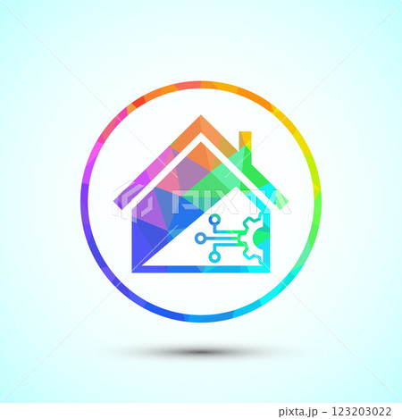 Smart house icon design illustration, Smart home technology and automation, low poly style 123203022