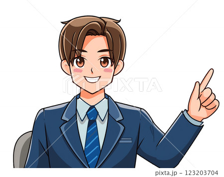 指さしをする笑顔のサラリーマン 指さしをする笑顔のサラリーマン 123203704