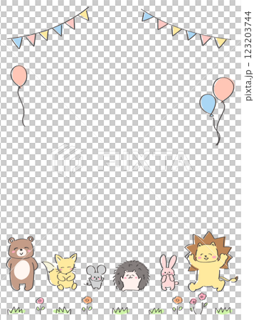 Cute animal celebration frame vertical type bear fox mouse hedgehog rabbit lion 123203744