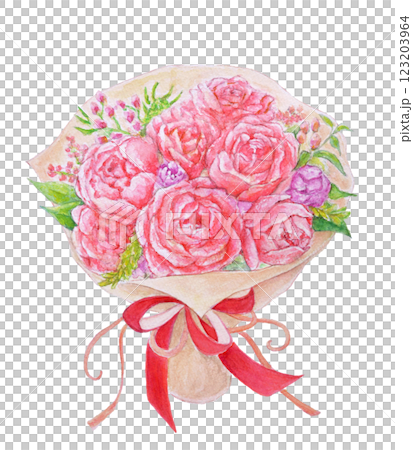 華やかな花束の水彩イラスト 123203964