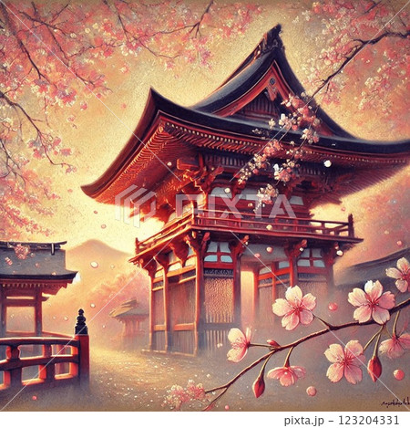 幻想的な和の風景と満開の桜 123204331