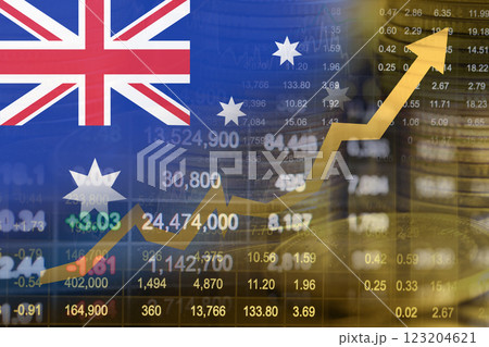 Australia flag with stock market finance, economy trend graph digital technology. Australia flag with stock market finance, economy trend graph digital technology. 123204621