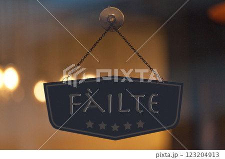 Welcome sign written in Gaelic 123204913