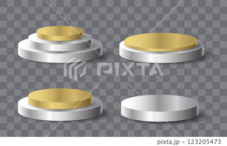 Gold silver podium circle steps blank set collection on grey checkered background vector Gold silver podium circle steps blank set collection on grey checkered background vector 123205473