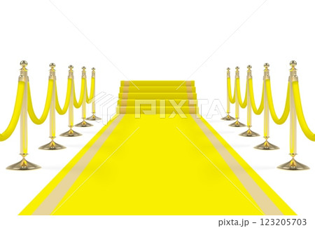 Yellow carpet on stairs with red ropes on golden stanchions 123205703