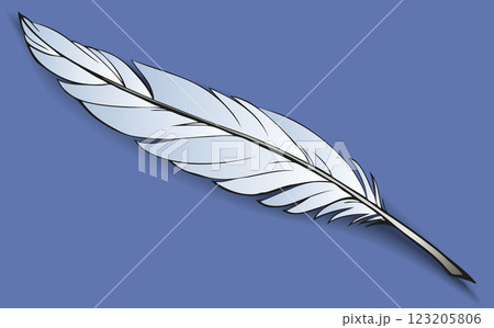 Vector drawing of wight bird feather on dark background 123205806