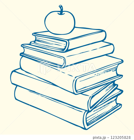 Vector outline illustration. Apple on books 123205828