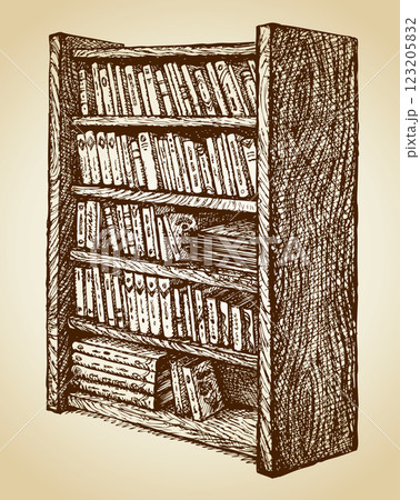 Bookcase with various books. Vector drawing 123205832