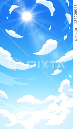 見上げた空と太陽と日差しの背景イラスト_16:9_縦 見上げた空と太陽と日差しの背景イラスト_16:9_縦 123206048