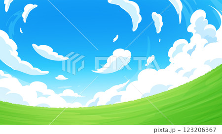 見上げた空と草原の背景イラスト_16:9 見上げた空と草原の背景イラスト_16:9 123206367