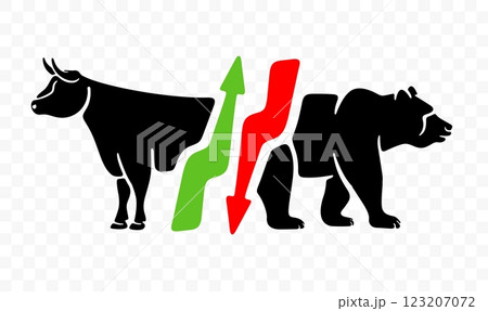 Bull and bear, trading, chart, business and finance, graphic design. Stock exchange, crypto exchange and forex, vector design and illustration 123207072