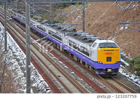 海峡線　知内－木古内　JR東日本　485系　A6編成（青森）　白鳥 123207759