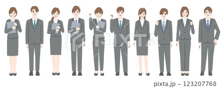 スーツを着た若い男女の全身イラスト、集団、複数人 123207768