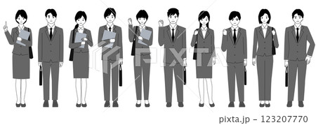 就職活動をするスーツ姿の若い男女の全身イラストセット 就職活動をするスーツ姿の若い男女の全身イラストセット 123207770
