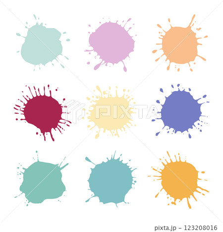 A digital collection of abstract ink blots in vibrant tones. Useful for digital art, print, and branding purposes. 123208016