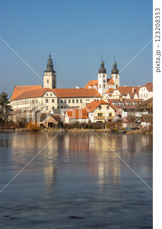 Cityscape with a lake, Telc, Czech republic 123208353
