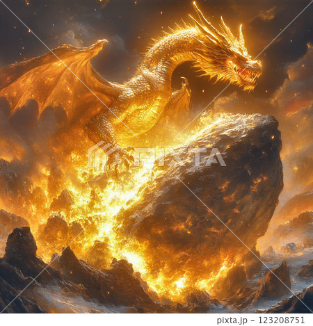 Dragon Wrapped Around a Floating Mountain 123208751