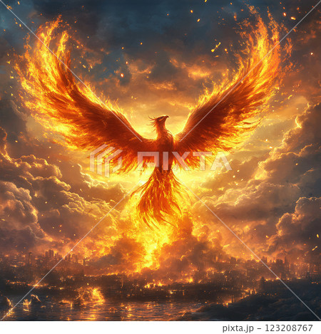 Phoenix Reborn from Flames 123208767