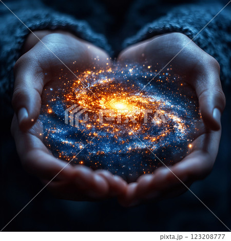 Hands Holding a Miniature Galaxy 123208777