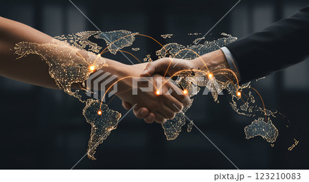世界を結ぶ握手、グローバルビジネスの象徴 123210083