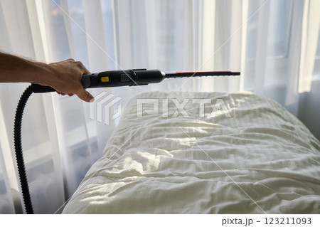 Steam Cleaning in Progress We Are Freshening Up Your Bedding for a Cozy Experience Steam Cleaning in Progress We Are Freshening Up Your Bedding for a Cozy Experience 123211093