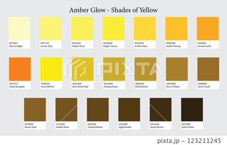 Color Palettes 20 Shades of Yellow - Bright, Warm, Gold, Cheerful Colors - with HEX Codes and Names, Colour Swatches and Combinations Color Palettes 20 Shades of Yellow - Bright, Warm, Gold, Cheerful Colors - with HEX Codes and Names, Colour Swatches and Combinations 123211245