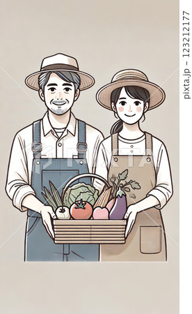 野菜を持つ農家の男女 123212177