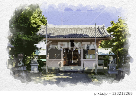 水彩画風　一宮　大神神社　拝殿　愛知県一宮市 123212269