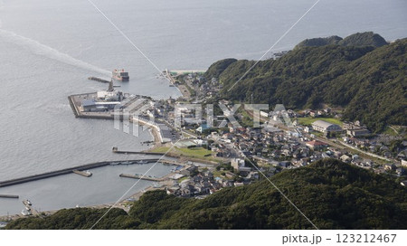金谷港(千葉県富津市)に入る東京湾フェリーとJR浜金谷駅周辺の風景、鋸山山頂展望台から撮影 金谷港(千葉県富津市)に入る東京湾フェリーとJR浜金谷駅周辺の風景、鋸山山頂展望台から撮影 123212467