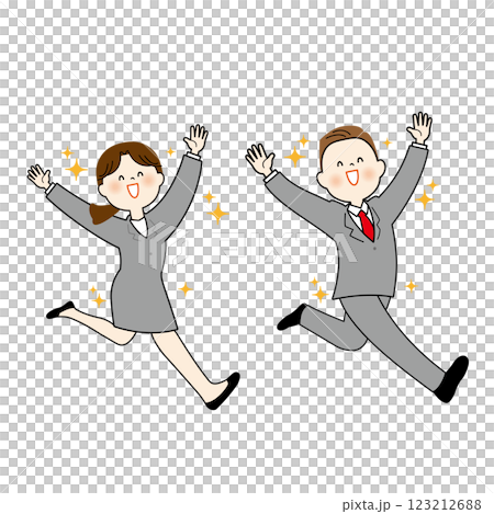 Young men and women in suits running 123212688