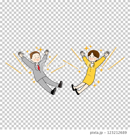 穿著西裝的男女高興地被舉起來 123212689