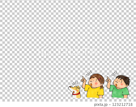 Pointing child and dog (notice) Copy space Pointing child and dog (notice) Copy space 123212718