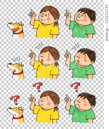Pointing child and dog (smile, notice, question) Pointing child and dog (smile, notice, question) 123212733