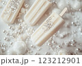 The ice cream on a stick, decorated with edible pearls,popsicle, rhinestones. 123212901