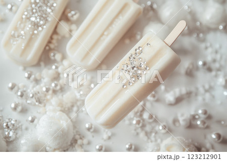 The ice cream on a stick, decorated with edible pearls,popsicle, rhinestones. 123212901