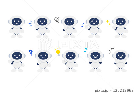 いろいろな表情・ポーズをするAIロボットの全身セット【ベクターイラスト素材】 いろいろな表情・ポーズをするAIロボットの全身セット【ベクターイラスト素材】 123212968