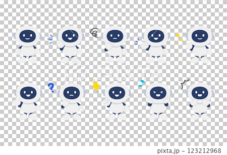 いろいろな表情・ポーズをするAIロボットの全身セット【ベクターイラスト素材】 いろいろな表情・ポーズをするAIロボットの全身セット【ベクターイラスト素材】 123212968