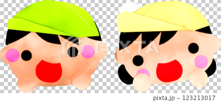 子供が制作したカラー帽子をかぶった園児 123213017