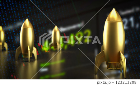 The Gold Rocket on Business Background 3d Rendering. 123213209