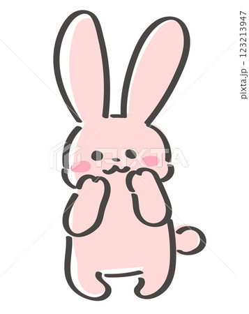 ゆるかわいい手描きのうさぎの全身イラスト　立っている　キャラクター 123213947