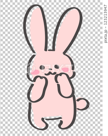 ゆるかわいい手描きのうさぎの全身イラスト　立っている　キャラクター 123213947