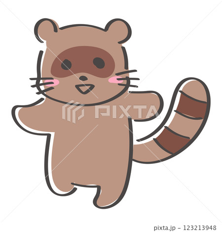 ゆるかわいい手描きのたぬきの全身イラスト　立っている　キャラクター 123213948