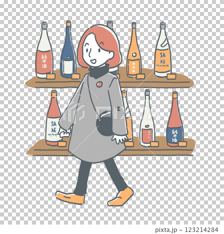 一位女顧客正在看著貨架上的酒水 123214284