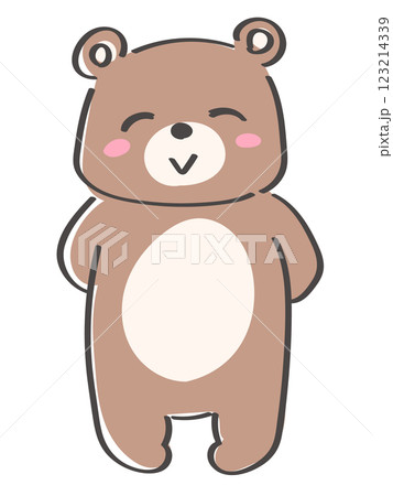 ゆるかわいい手描きのくまの全身イラスト　立っている　笑顔　元気　着ぐるみ 123214339