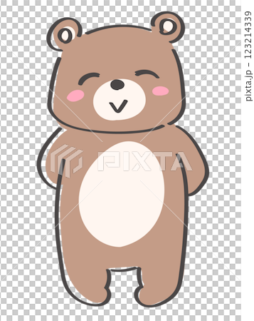 ゆるかわいい手描きのくまの全身イラスト　立っている　笑顔　元気　着ぐるみ 123214339