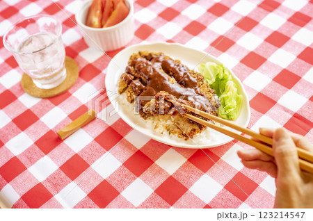 兵庫県加古川の名物箸で食べるかつめし箸上げ 123214547