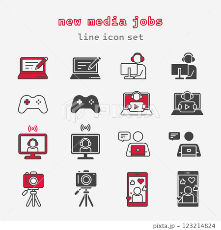 New media jobs line icon set New media jobs line icon set 123214824