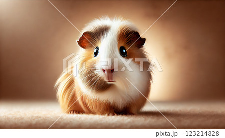 ふわふわな毛並みのモルモットがじっと見つめる ふわふわな毛並みのモルモットがじっと見つめる 123214828