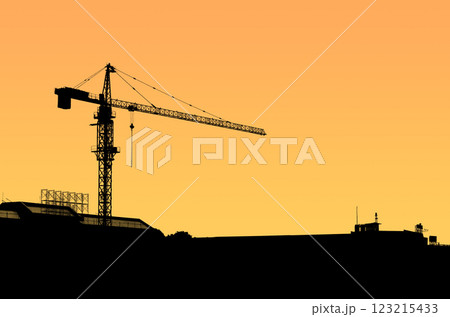 Construction crane silhouette at sunset. 123215433